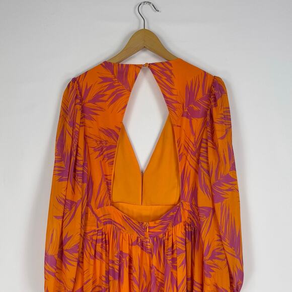 Toccin x RTR Womens Palm Print Open Back Maxi Dress Size 12 Orange - Picture 10 of 16